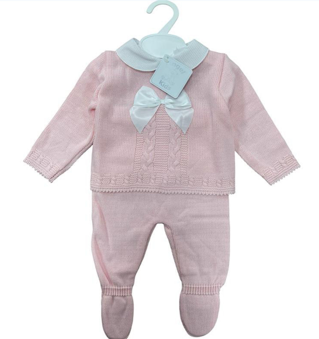 Pink Cable Knit Bow 2pc Outfit Set