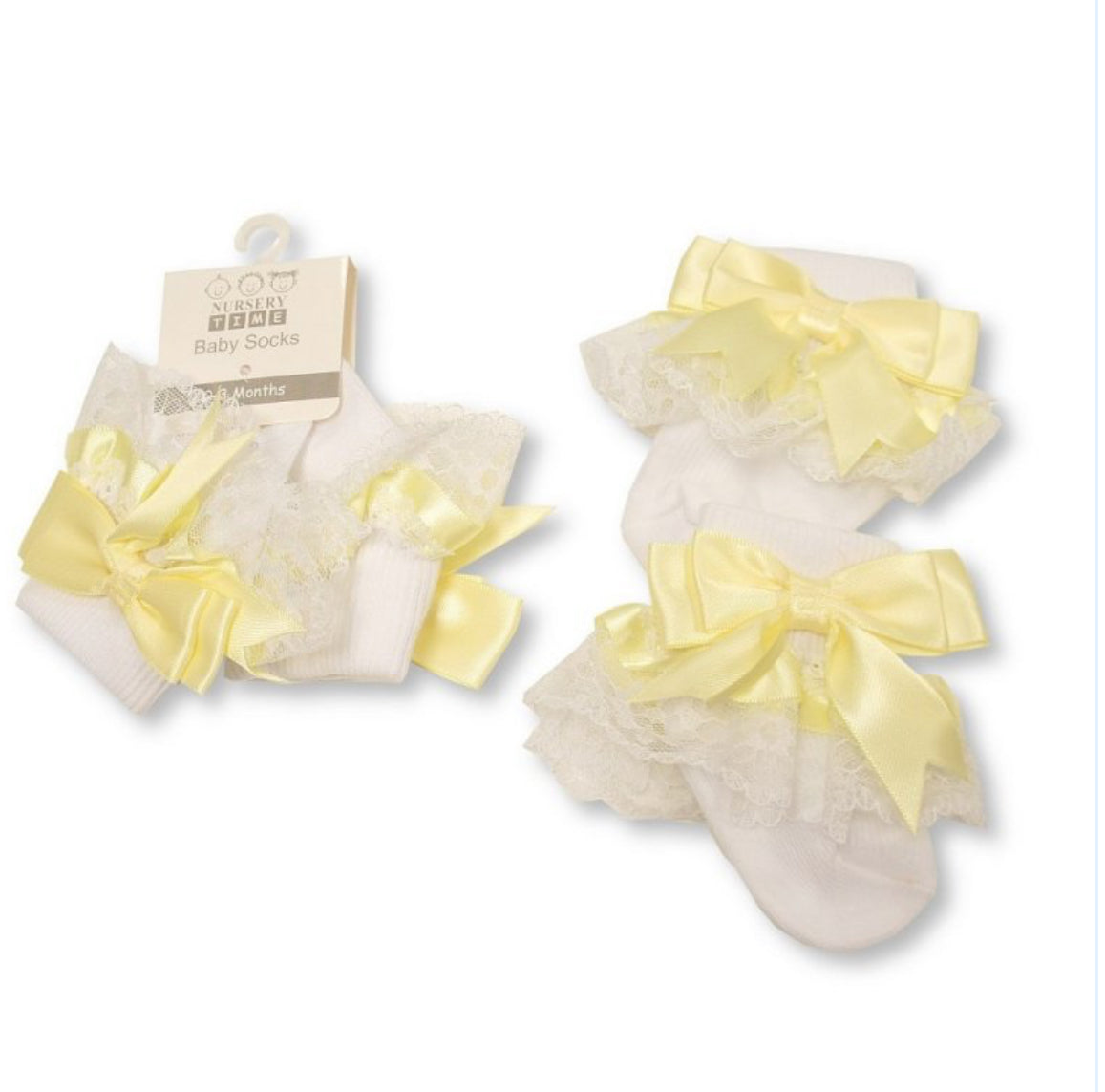 Yellow Frilly Satin Bow Socks