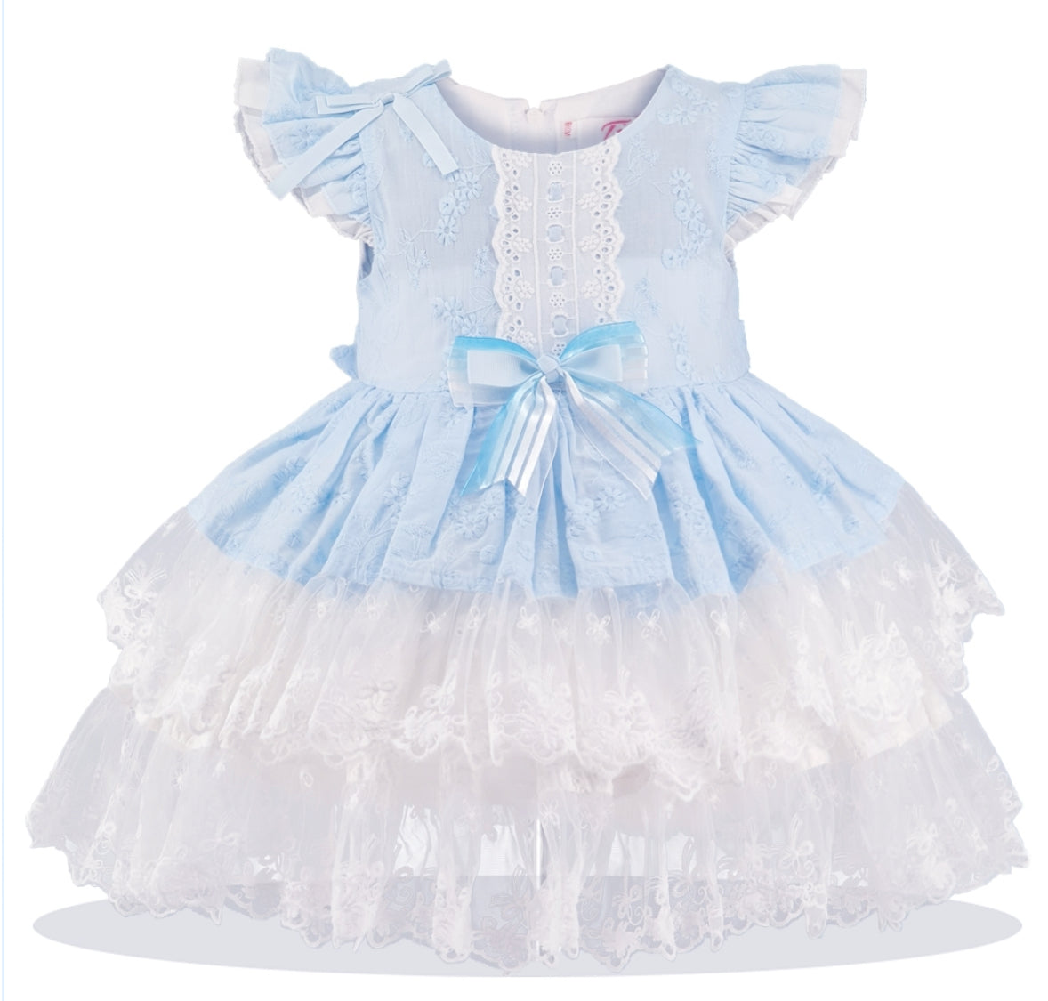 Blue Layered Frill Bow Dress