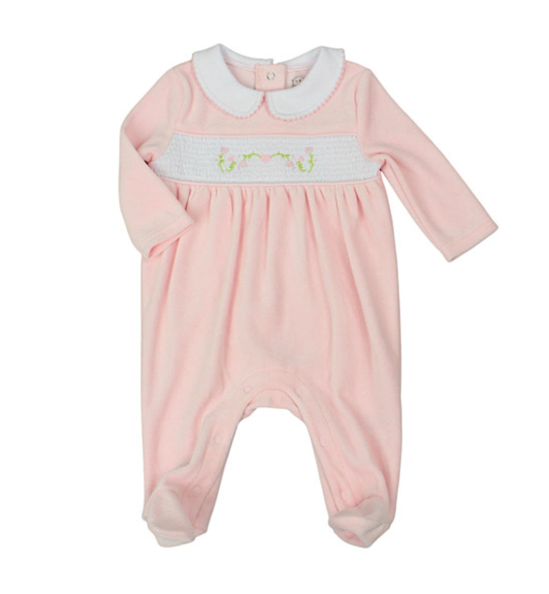 Peach Floral Smock Sleep Suit