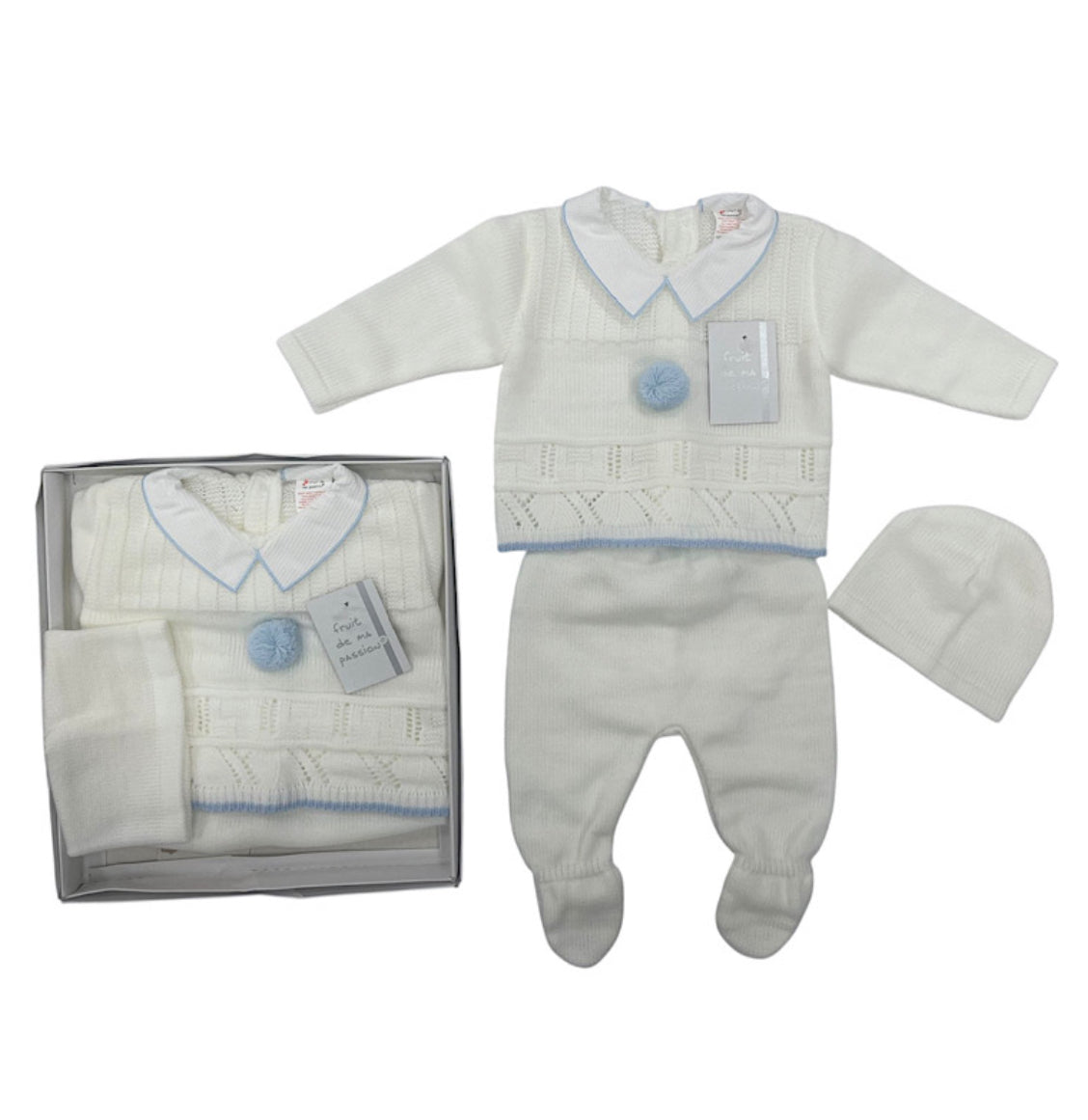 Ivory Blue Bobble 3pc Gift Set