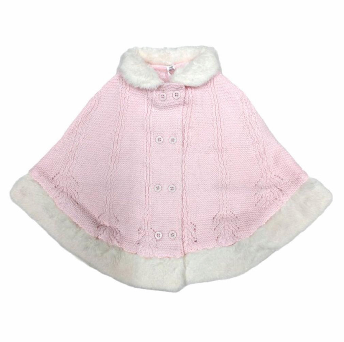 Pink Knitted Fur Trim Cape Coat