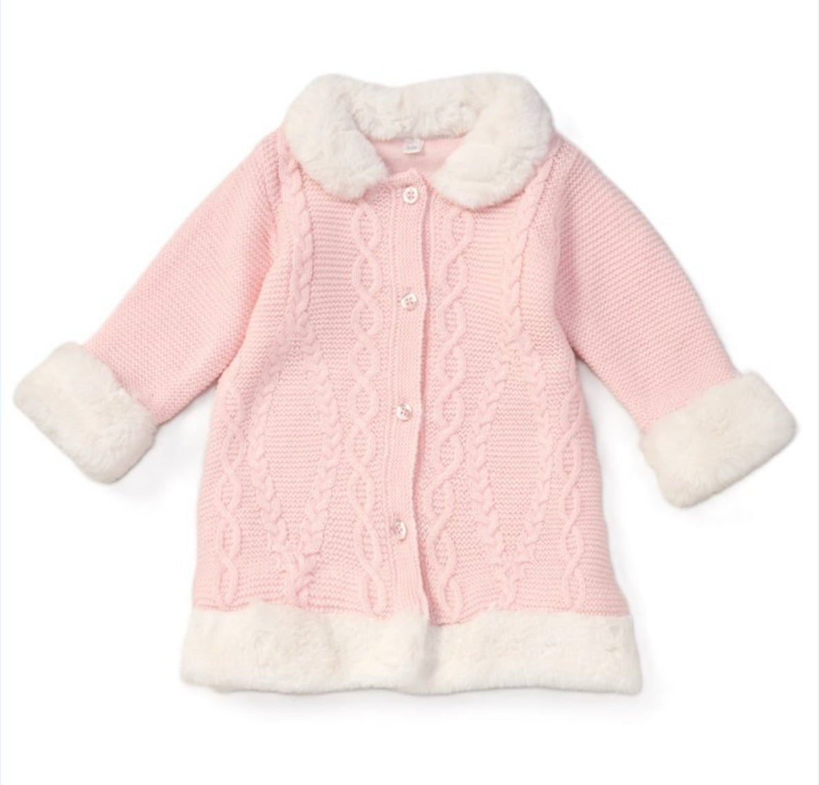 Pink Knitted Fur Trim Coat