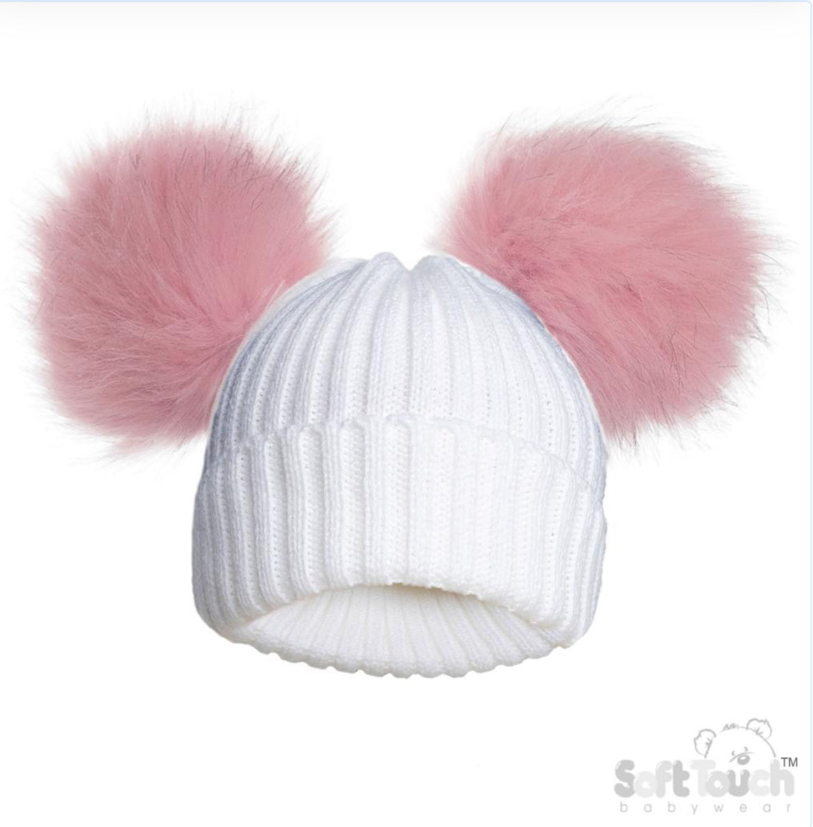 Pink & White Double Pom Pom Hat