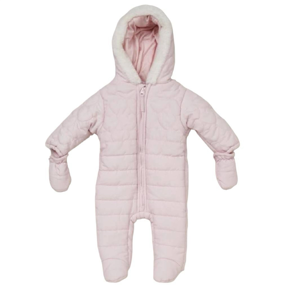 Pink Padded Fur Snow Suit & Mittens