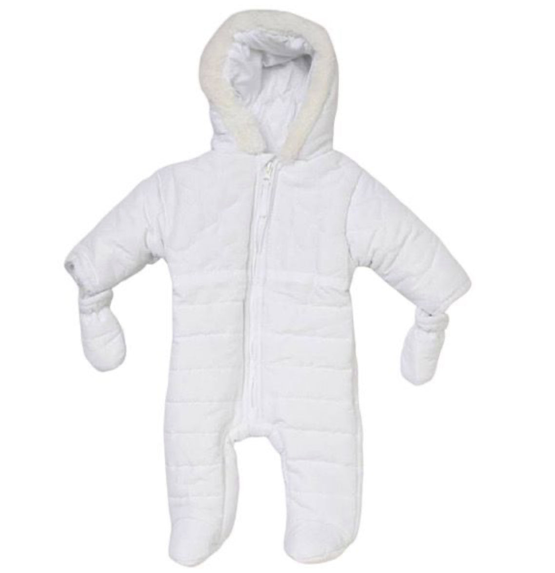 White Padded Fur Snow Suit & Mittens