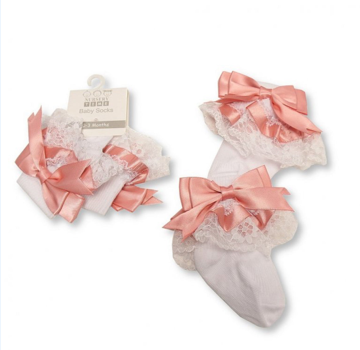 Dusty Pink Frilly Satin Bow Socks