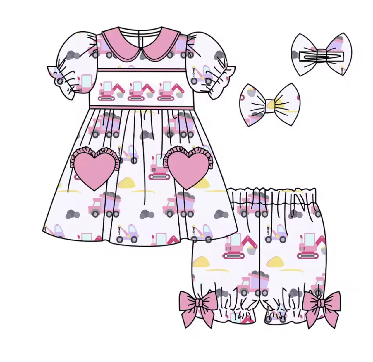 Girls smocked digger pyjamas
