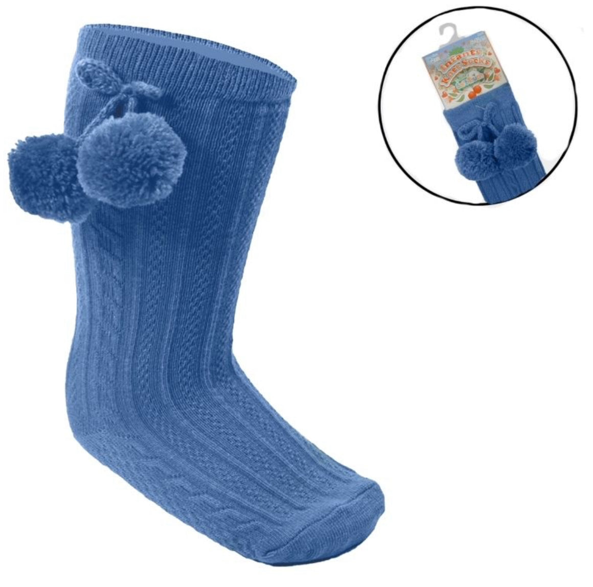 Royal Blue Knee High Pom Pom Socks
