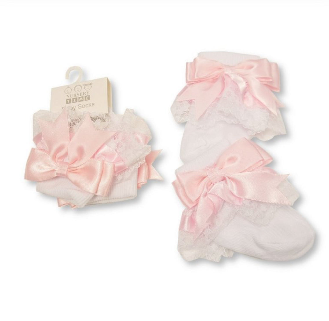 Pink Frilly Satin Bow Socks