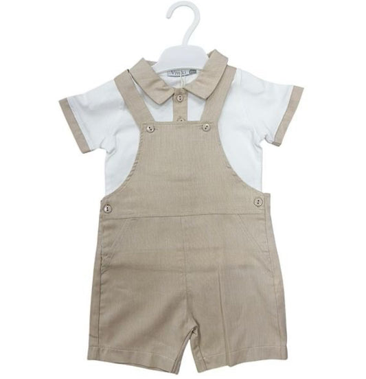 Beige & White Dungarees Set