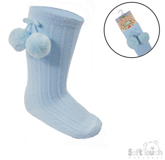 Baby Blue Knee High Pom Pom Socks