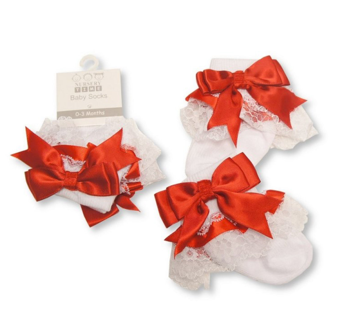 Red Frilly Satin Bow Socks