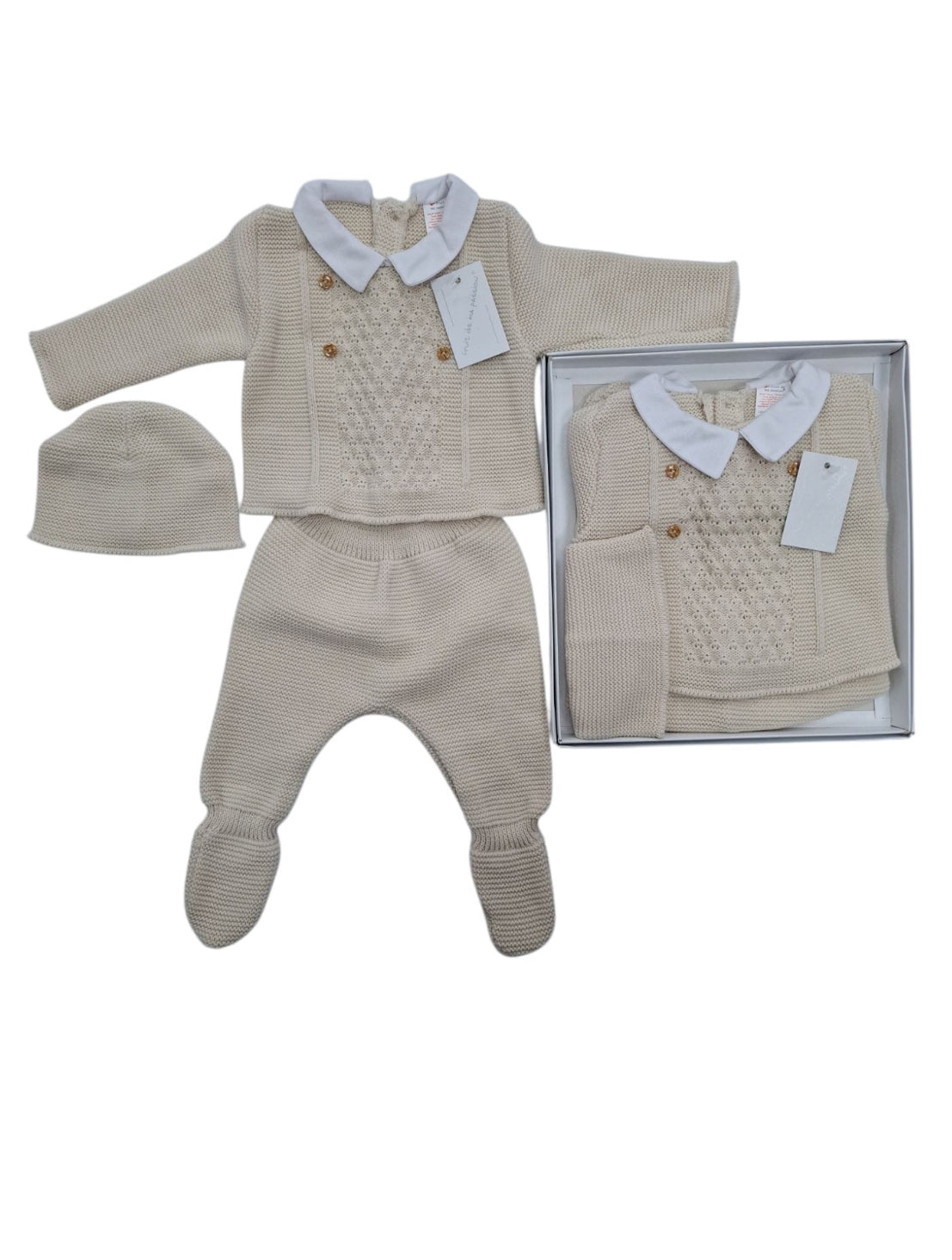 Beige Buttoned 3pc Gift Set