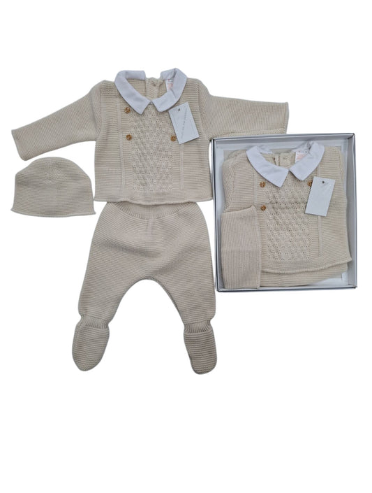 Beige Buttoned 3pc Gift Set
