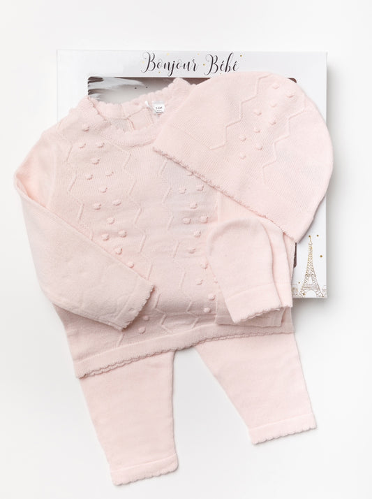 Pink Bobble Scallop Knit 4pc Set
