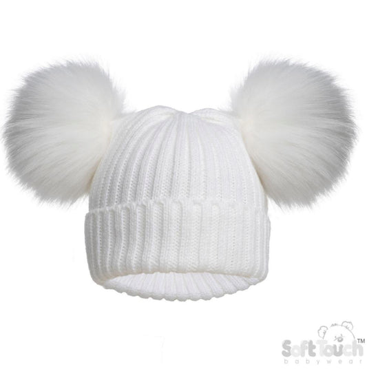 White Double Pom Pom Hat