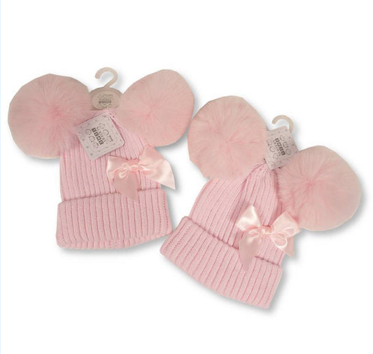 Pink Double Pom Pom Hat