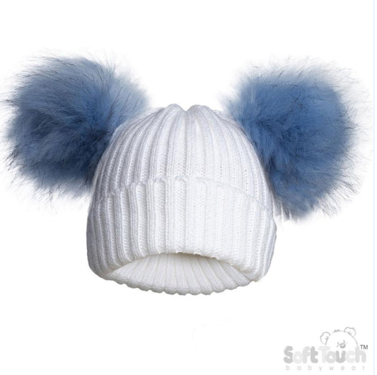 Blue Double Pom Pom Hat