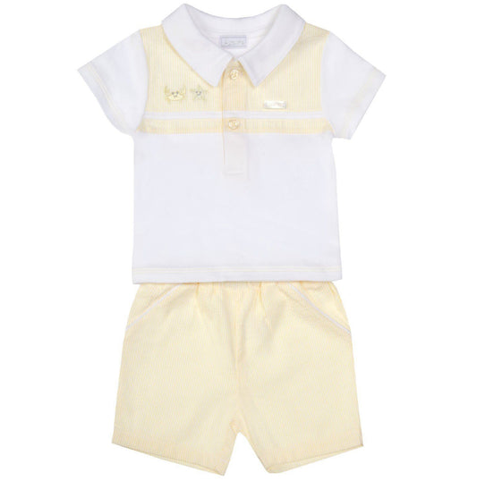 Yellow Poloshirt & Pinstripe Shorts Set