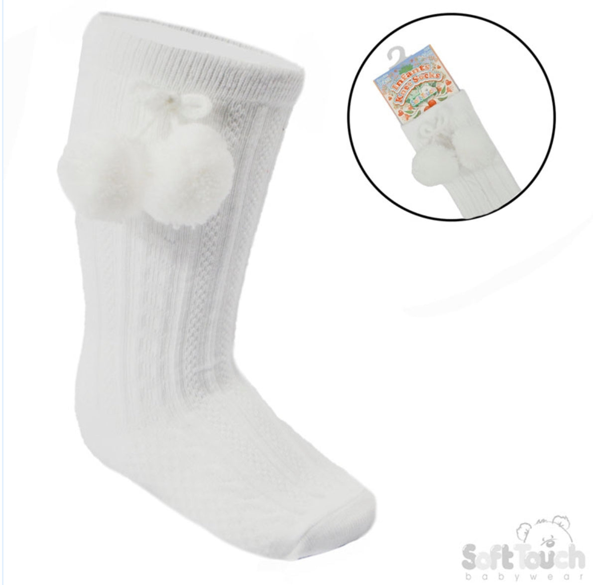 White Knee High Pom Pom Socks