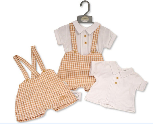 Brown Suspender Shorts Outfit