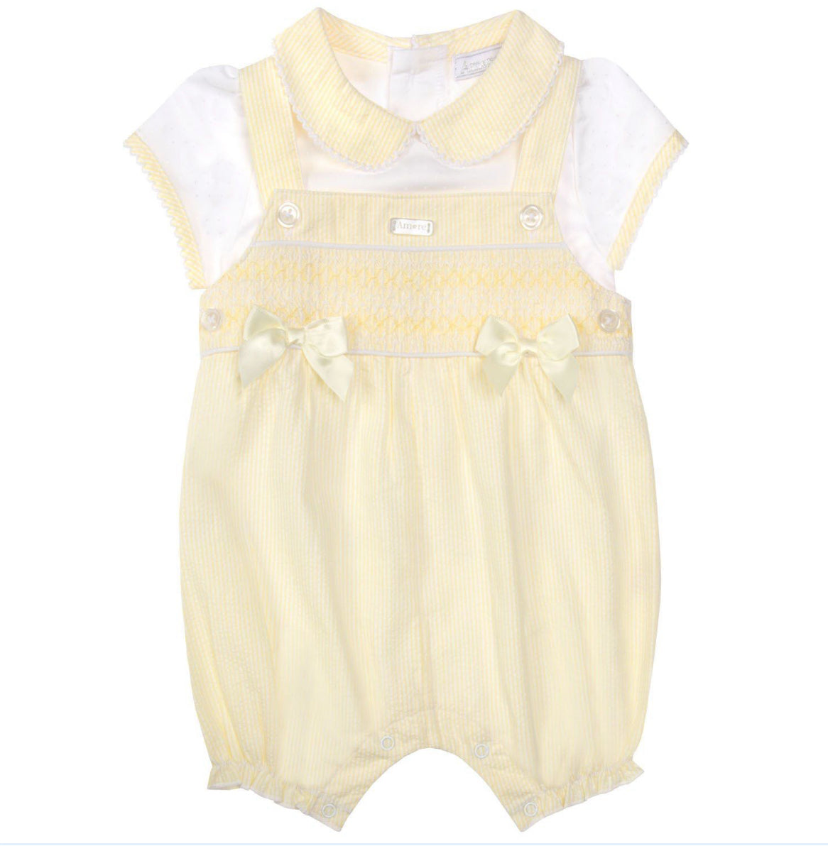 Yellow Bow Smock Dungarees & Top Set