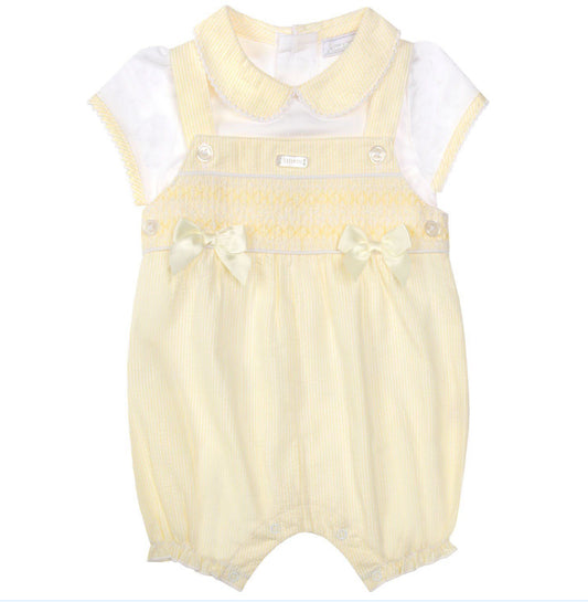 Yellow Bow Smock Dungarees & Top Set