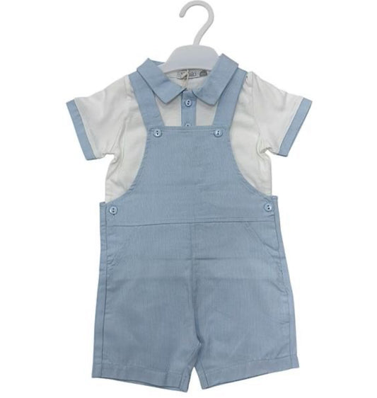 Blue & White Dungarees Set