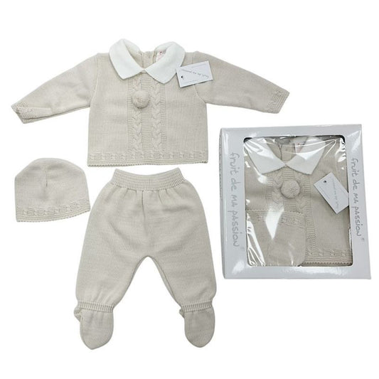 Beige Pom Pom 3pc gift set