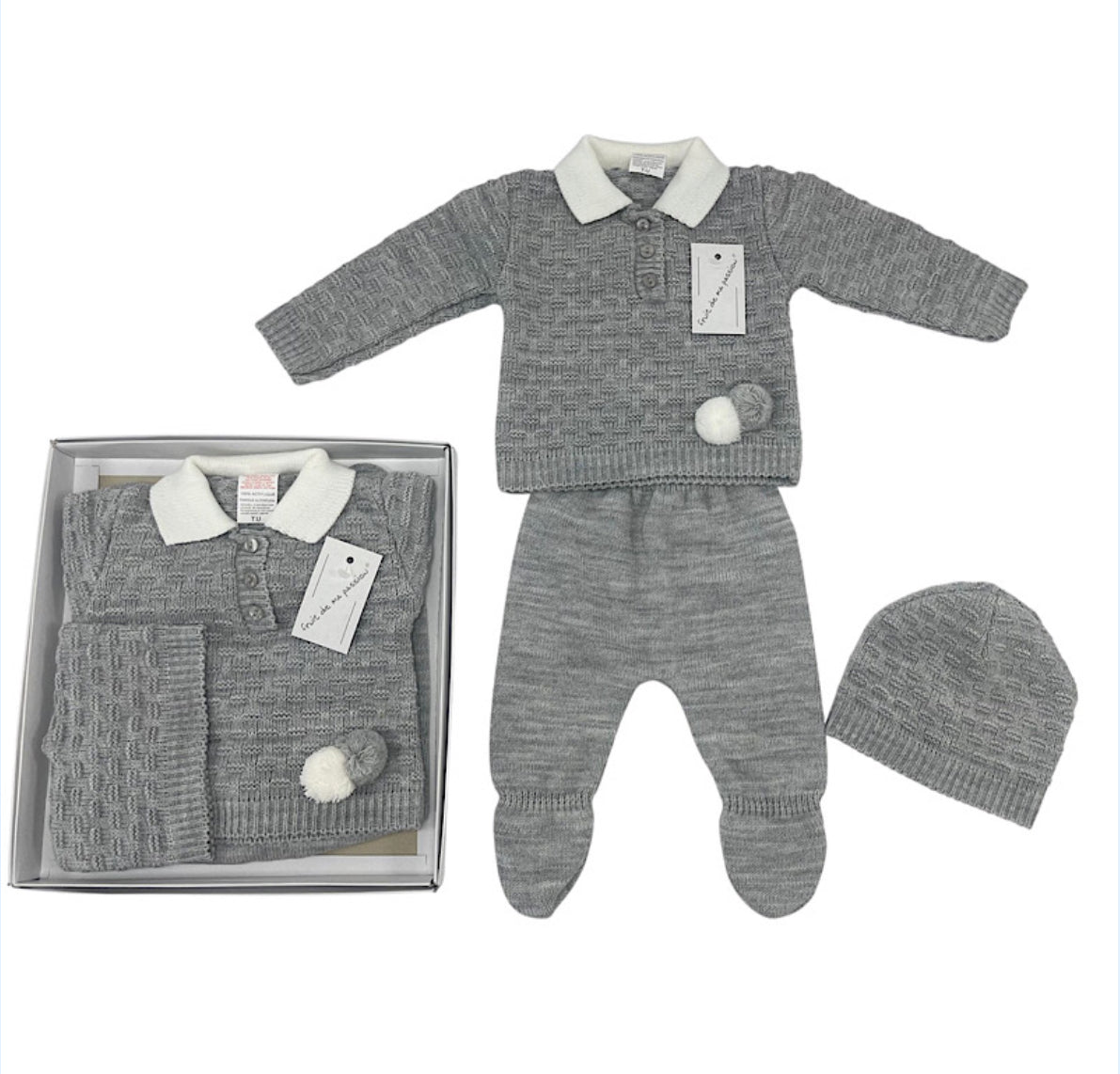 Grey Bobble Knit 3pc Gift Set