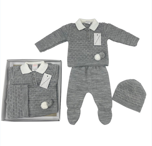 Grey Bobble Knit 3pc Gift Set