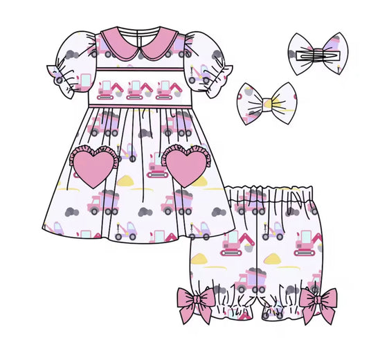 Girls smocked digger pyjamas